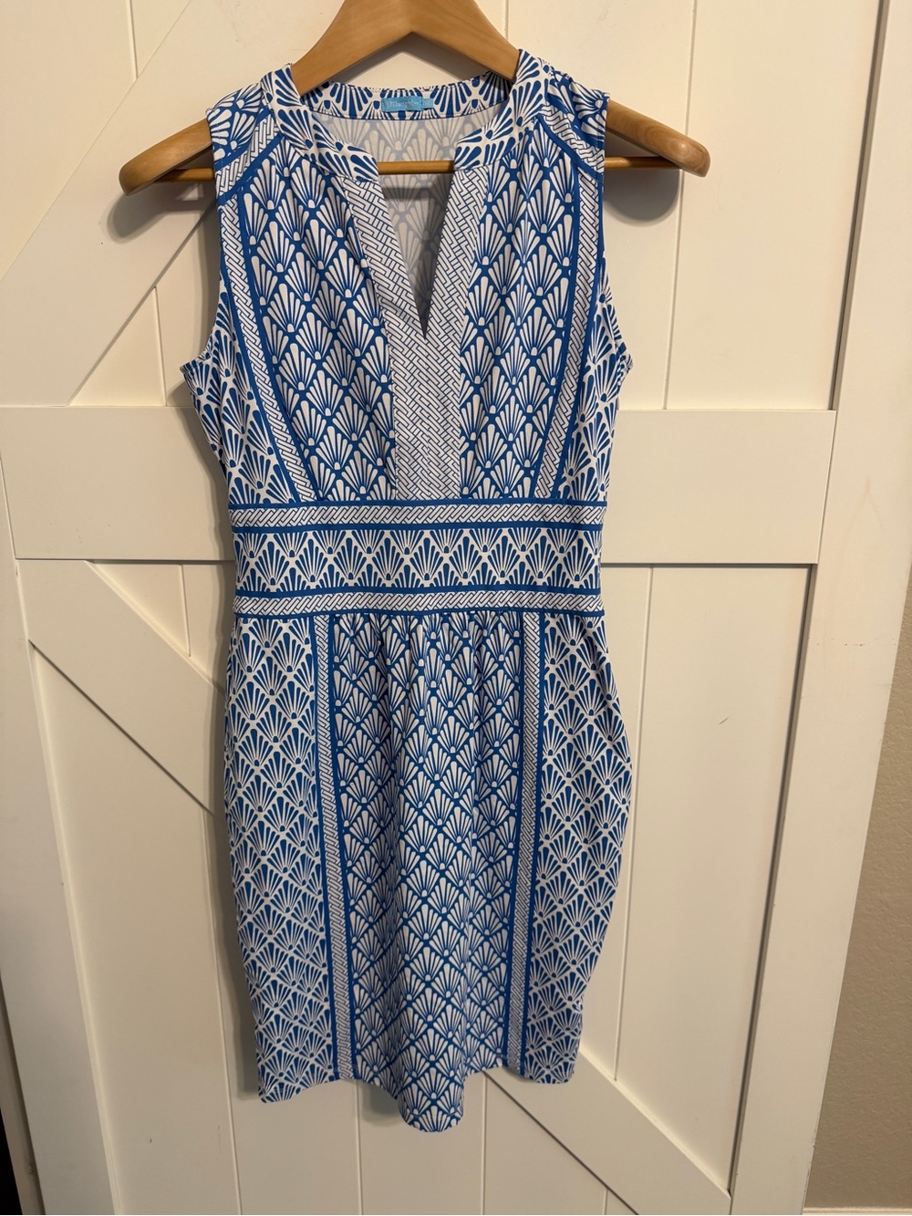 J.  McLaughlin Blue White Catalina
Cloth Lola Dress Women’s Small Geometric